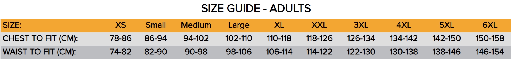 Leo top adult size chart