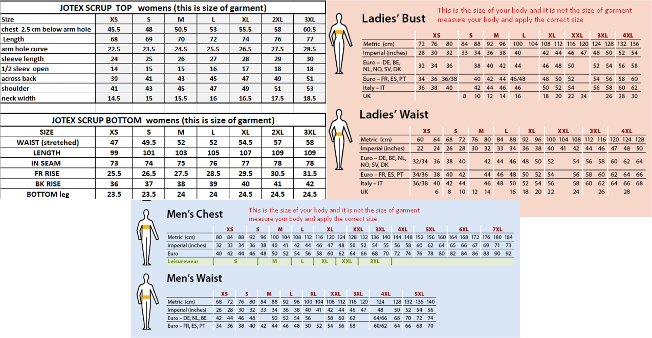 jotex scrubs size chart